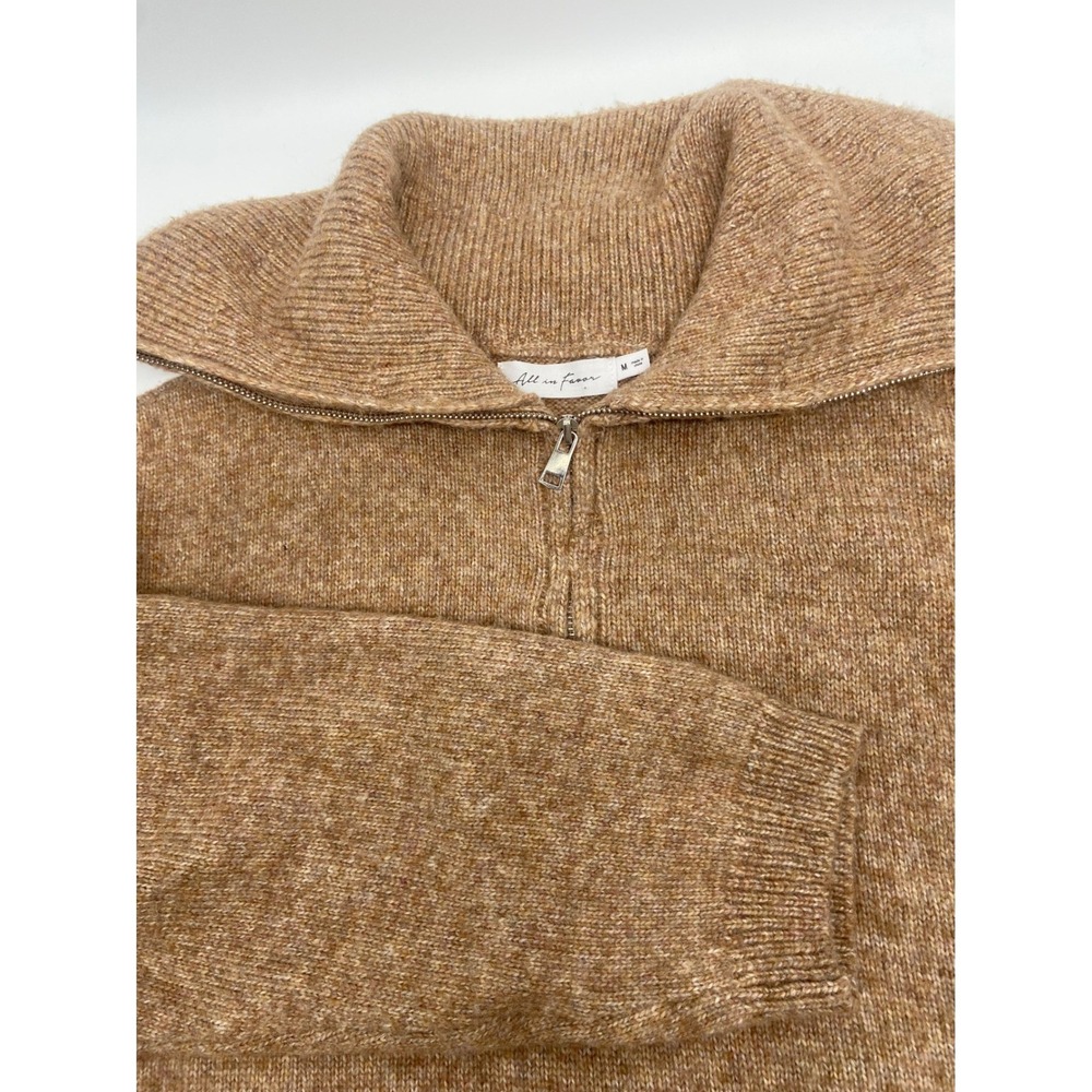 All in Favor Marled Taupe Wool Blend Cowl Neck 1/4 Zip Long Sweater Women's M